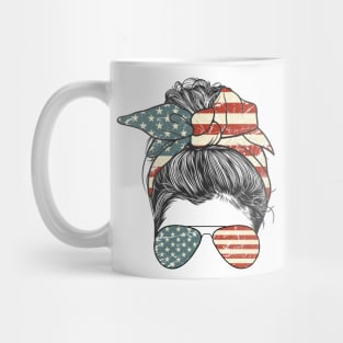 American Mom Messy Bun 4th of July Mug